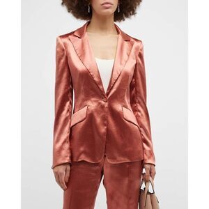 CINQ A SEPT Sumac Satin Scrunched Ruched Sleeve Blazer Jacket Orange Size 2